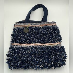 CATORI Blue Woven Shag Fabric Shoulder Tote Bag